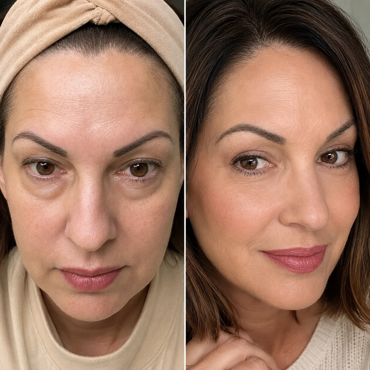 Combined under-eye before and after portraits